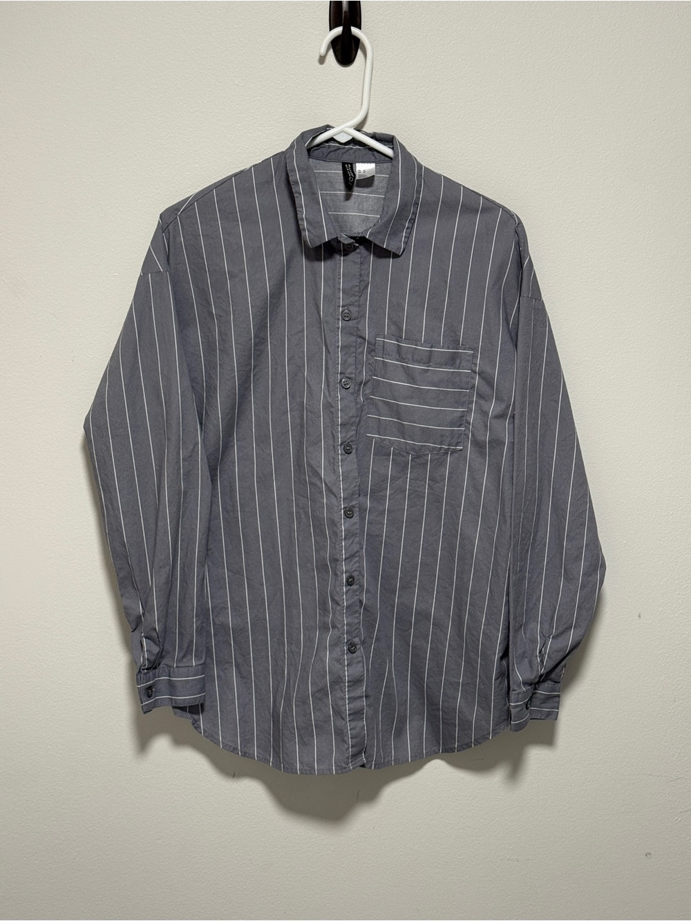 H&M Divided Dark Gray Pinstripe Casual Button-Down Shirt